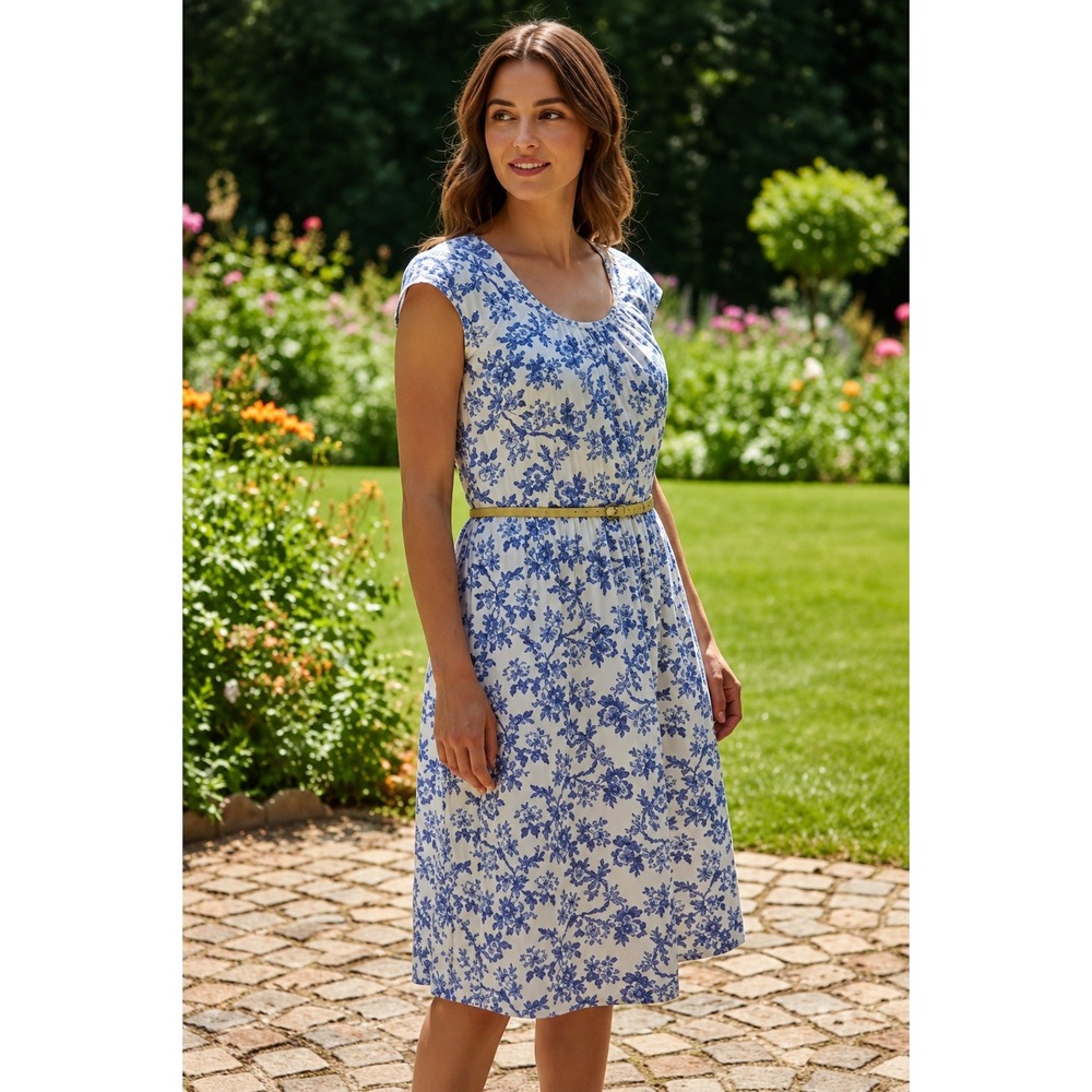 Matilda Jane Bluebell Floral Bird Toile Dress Blue White Yellow Trim- Size 2